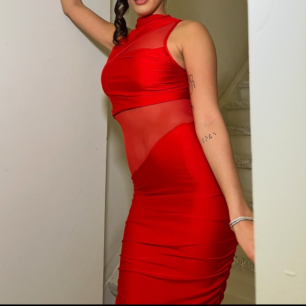 Mesh Red Sleeveless Dress